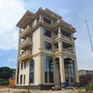 普洱 黄金麻花岗岩石材别墅外墙干挂搭配（雕花栏杆花瓶柱门楼罗马柱）