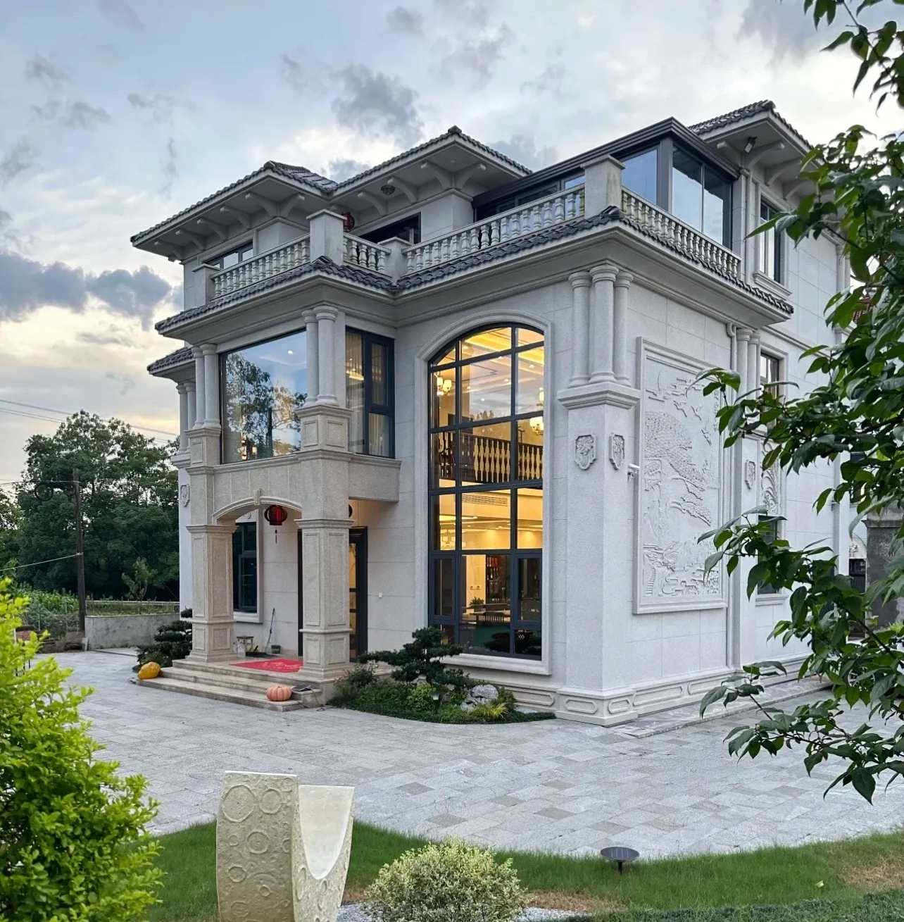 普洱 白麻花岗岩私人别墅干挂石材豪华定制