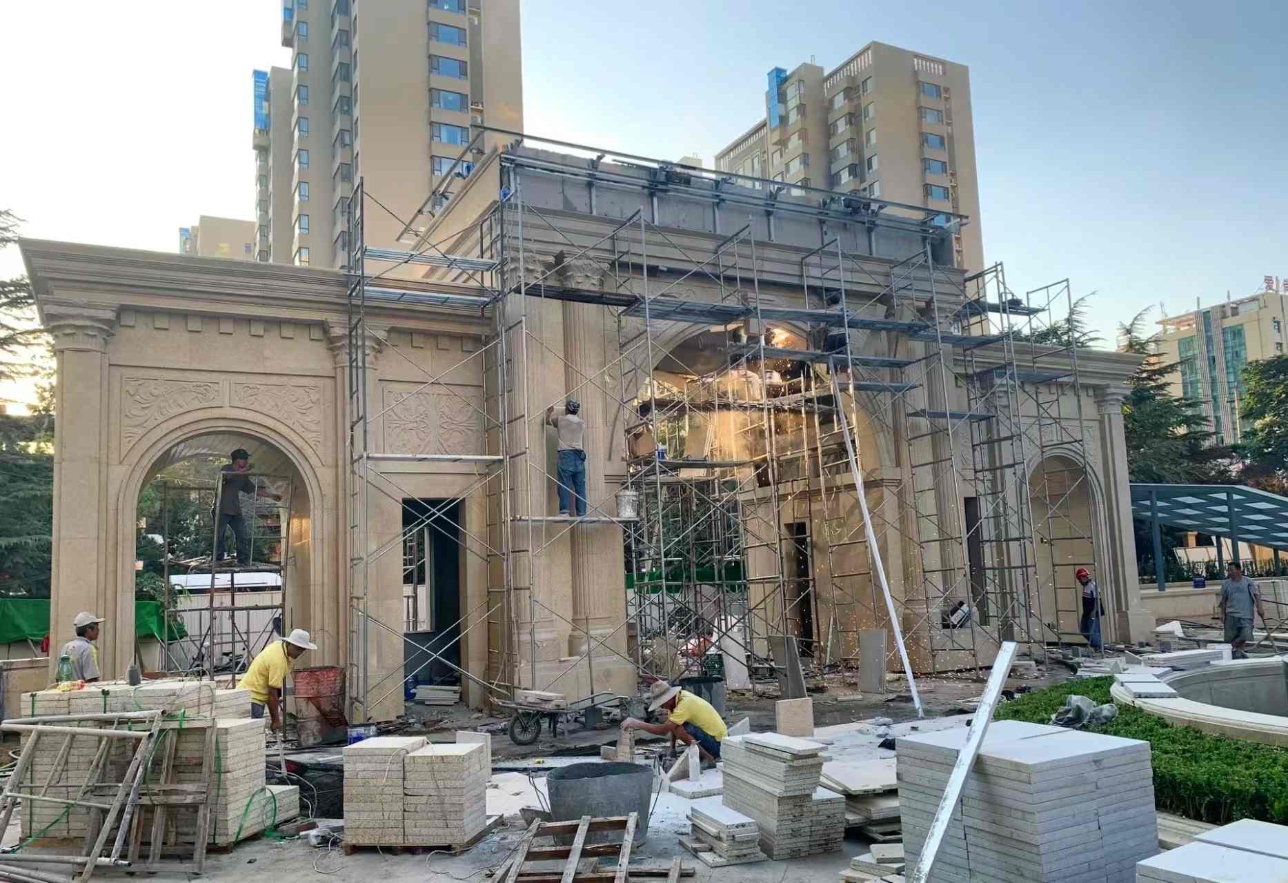 普洱 黄金麻荔枝面花岗岩小区门楼外墙干挂