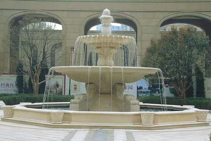 普洱 黄金麻花岗岩异型加工——户外庭院石雕流水喷泉