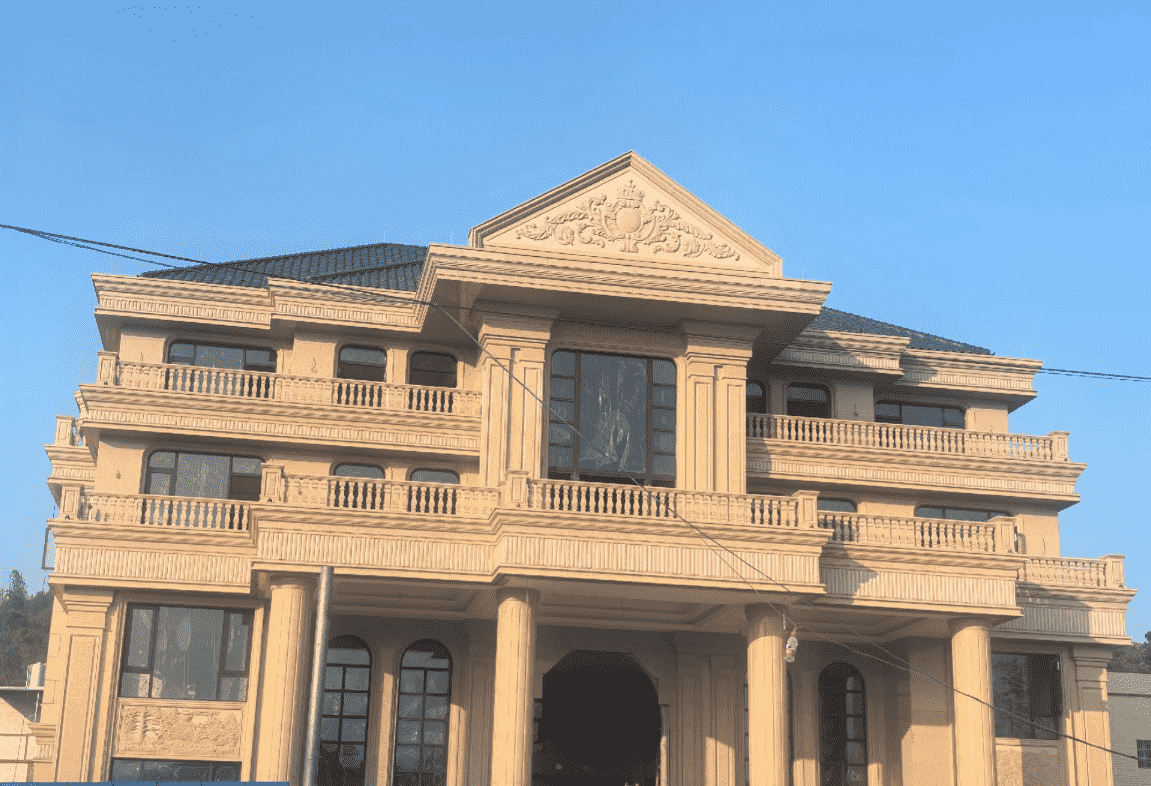 普洱黄金麻别墅外墙干挂石材效果示例